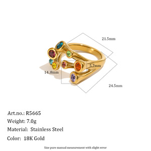 Stainless Steel Open Cuff <b>Ring</b> 18K Gold Plated Multi Color Zircon <b>Statement</b> Trendy Finger <b>Ring</b> For Women DailyParty Jewelry Gift - Product Image 2