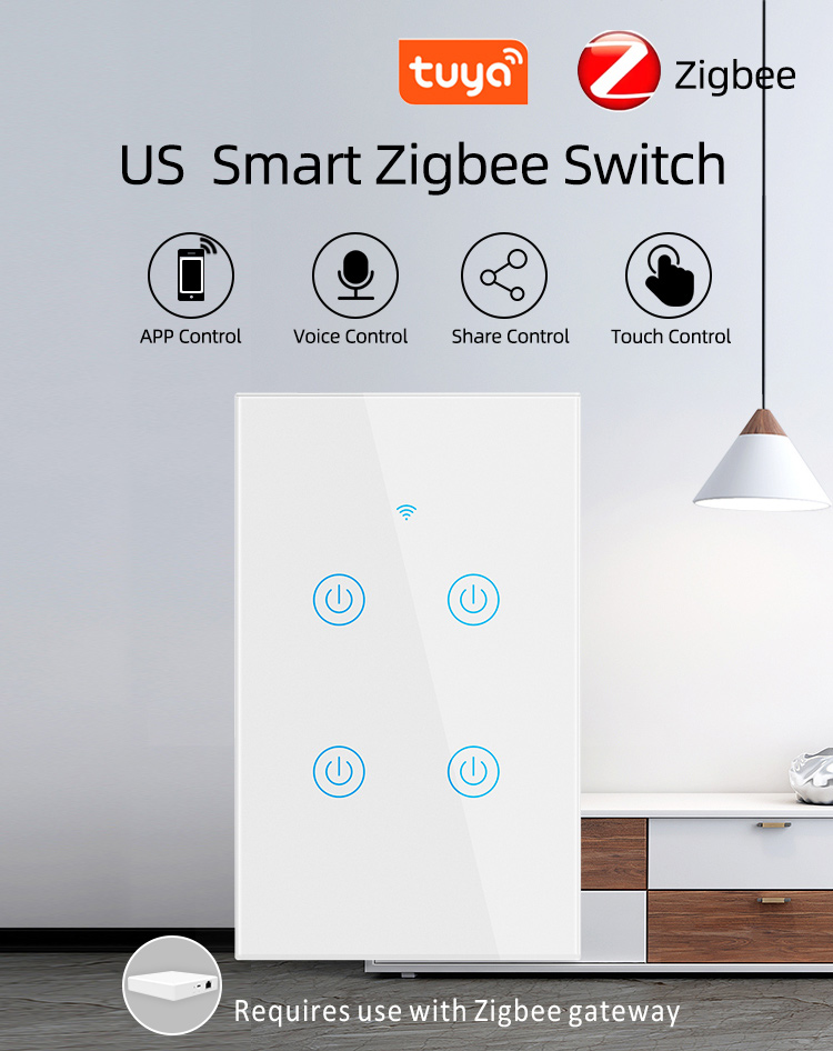 Zigbee US Standard 1 Gang 110-240V Google Alexa Smart Light Switch