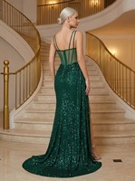 Robe de soirée vert émeraude à sequins, corsage drapé, corset transparent à baleines, fente haute, longueur ras du sol, robe de bal formelle OEM