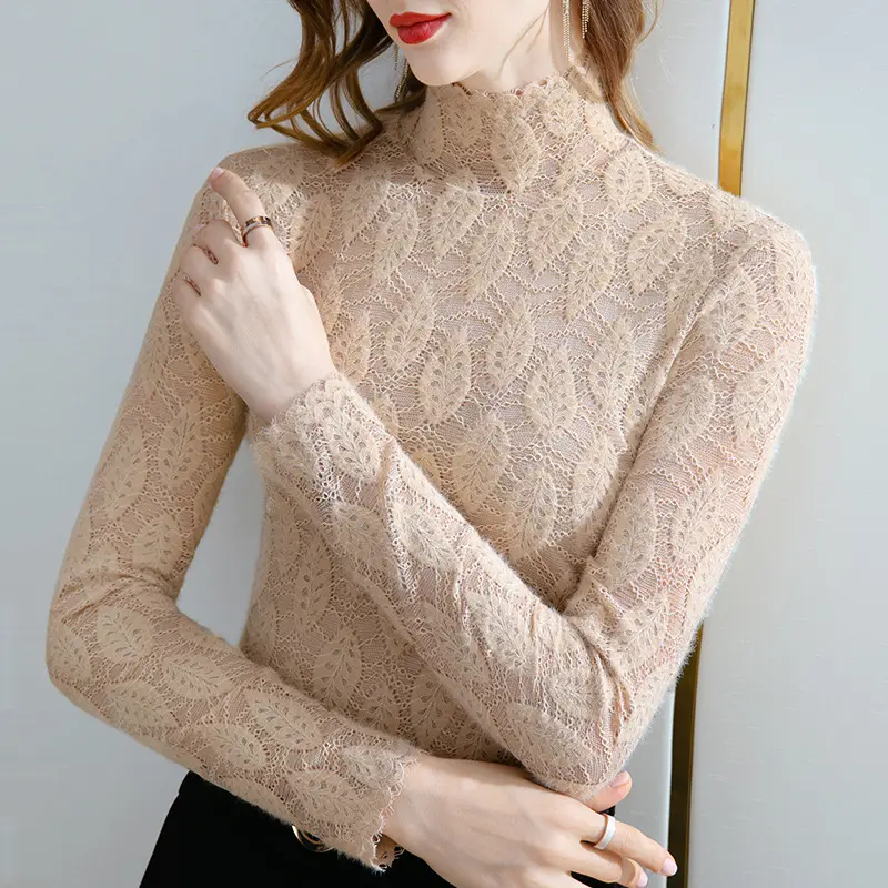 Benutzer definierte Langarm Pullover Pullover Frauen Boden häkeln Spitze Pullover Tops