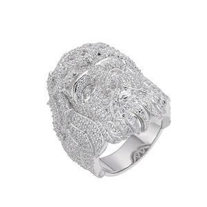 À la mode conception étonnante en gros 925 en argent Sterling 18K or broche clair rond Cz diamant religieux jésus tête anneau pour hommes - Product Image 1