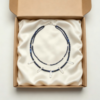 Collier artisanal à double rang en lapis-lazuli, pendentif en quartz clair naturel, style ethnique, collier long à plusieurs couches de perles