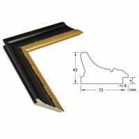Moulure de cadre photo en pin massif 73x43mm noir mat avec ornement en spirale doré pour décoration de galerie de peintures à l'huile