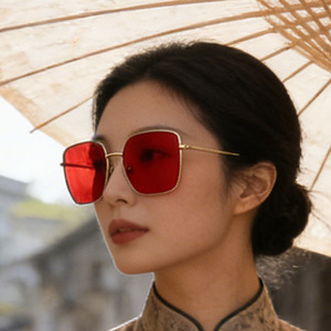 Retro <b>oversized</b> gold-rimmed square <b>sunglasses</b>, Korean style, unique and fashionable sunshades, high-end <b>sunglasses</b>, retro - Product Image 1