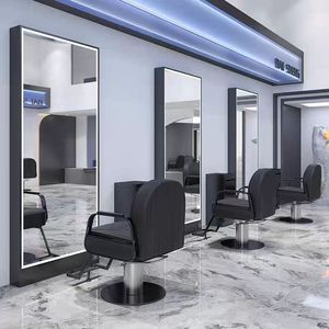 Miroir de Barbier Professionnel sur Pied en Acier Inoxydable avec Éclairage pour Salon de Coiffure - Product Image 4