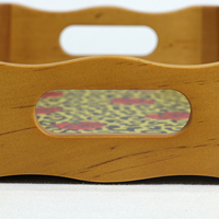 Plateau de rangement en bois avec poignées découpées, imprimé léopard, doublure en tissu rose, plateau organisateur pour bijoux, cosmétiques, petits objets