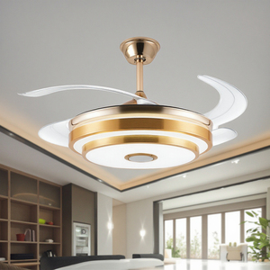 Lámpara <span class=keywords><strong>de</strong></span> <span class=keywords><strong>Techo</strong></span> Inteligente RGB Retráctil Moderna con <span class=keywords><strong>Ventilador</strong></span> <span class=keywords><strong>de</strong></span> Motor DC, Certificación CE, para Hogar y Oficina, Material del Cuerpo <span class=keywords><strong>de</strong></span> la Lámpara en Cobre y Plástico - Product Image 2
