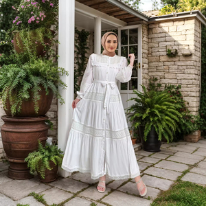 Robes de Ramadan pour femmes musulmanes, pantalons hijab, tenues islamiques, kaftan, robe arabe, abaya, broderie ajourée, élégante, dentelle, patchwork, chemisier, ensemble maxi - Product Image 6