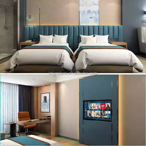 Juego de Dormitorio Doble Moderno y Económico para Apartamento u Hotel, Camas Individuales con Cabecera Acolchada, Mesitas de Noche, Armario, Silla, Escritorio y Consola para TV - Product Image 4