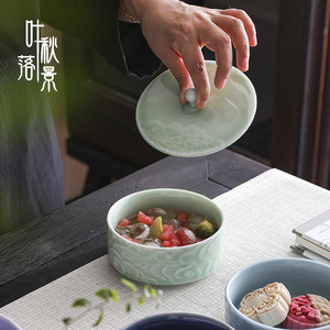 Plato de Cerámica para Frutas con Tapa, Redondo, de Porcelana, Diseño Zen de Nubes, Estilo Chino, Tazón para Té, Bocadillos, Postres y Dulces - Product Image 2