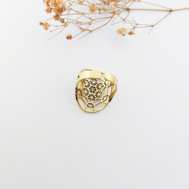 Metatrons Cube Ring Jewelry for Women Stainless Steel Waterproof Jewelry Gold 18k Sacred Geometry Jewelry Spiritual