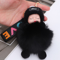 Porte-clés tendance en forme de lapin en peluche douce et écologique avec pendentif boule en alliage de zinc 3D, idéal pour la sommeil et la mode