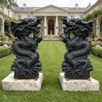 Statues de dragons sculptées en marbre naturel, grandes sculptures d'animaux pour la décoration extérieure de jardin, en promotion en Chine