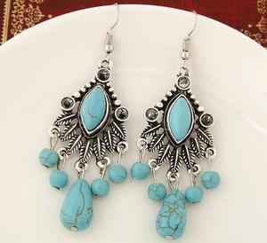 Pendientes colgantes tallados bohemios étnicos occidentales de estilo Vintage para mujer, joyería de moda de vacaciones Retro Calaite - Product Image 3