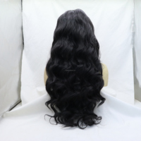 AliLeader Wig Rambut Sintetis Tahan Panas, Model Loose Body Wave Panjang, Warna Hitam, Serat Tahan Suhu Tinggi, Pre Plucked, Lace Front, Laris Manis
