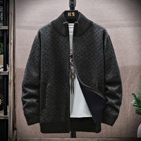 Blouson Bomber Homme Personnalisé Automne Hiver, Col Montant en Toile, Logo Frontal, Cardigan Épais en Maille pour Homme