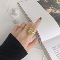 2025 à la mode femmes plaqué or bande ouverte anneau bijoux fins 925 argent géométrique Double ligne réglable anneau bijoux pour femmes