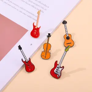 Sevimli karikatür alaşım broş elektro gitar keman notlar Rock müzik ekipmanları toptan yaka özel müzik emaye Pin