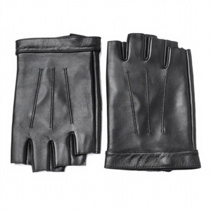 Gants de conduite en peau de mouton vintage respirants thermiques mi-doigts pour hommes, style européen et américain, pour voiture et moto - Product Image 1
