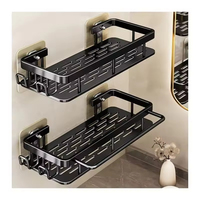 Étagère de douche noire autocollante, étagère murale d'angle pour salle de bain, crochets et rangements pour salle de bain et cuisine (noir)