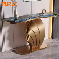 Table console moderne Puruo avec structure en marbre et acier inoxydable doré, décoration de maison moderne de luxe, bureau, table d'entrée chinoise