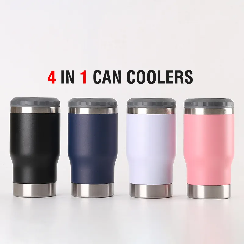 4 in 1 yalıtımlı ince Can soğutucu 12 OZ kutular ve bira Coozies paslanmaz çelik 14oz Can tutucu çift duvarlı ile açacak tirbuşon