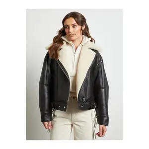 RXFurs Outdoor cropped clothing Women Turn-down Collar Leather Jackets Warm Cashmere Wool sheep shearing Coats
