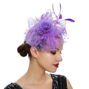 Go Party Wedding Party Plumas Red <span class=keywords><strong>Velo</strong></span> Malla Flor <span class=keywords><strong>Diadema</strong></span> Mujeres Nupcial Tocado Fancy Hair Clip - Product Image 3