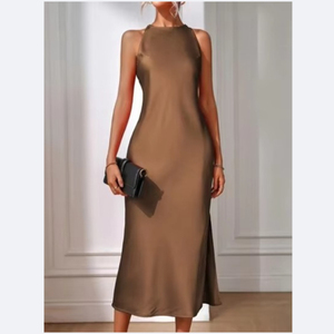 <span class=keywords><strong>Robe</strong></span> midi élégante en satin à col halter pour femme, sans manches, moulante, <span class=keywords><strong>robe</strong></span> de soirée formelle, tendance mode, <span class=keywords><strong>robe</strong></span> de <span class=keywords><strong>cocktail</strong></span> d'été - Product Image 2