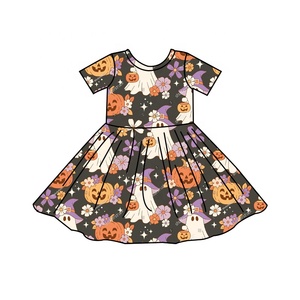Vestito a Ruota in Fibra di Bambù per Bambine, Manica Corta con Motivi di <span class=keywords><strong>Zucca</strong></span>, Fantasma e Fiori, <span class=keywords><strong>Abito</strong></span> per Feste Autunnali 2-8 Anni - Product Image 5