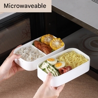 Boîte à lunch portable à double couche, compatible micro-ondes, avec couvercle en plastique, en plastique alimentaire, compartiment carré, scellable