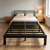 Cadre de lit pliable en métal, cadre de lit stable en acier, plateforme de lit facile à assembler, meubles de chambre durables pour petit appartement