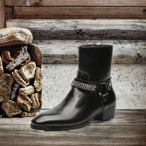 Botas Chelsea de Cuero Genuino de Alta Calidad para Hombre, Jeans Negros con Cierre, Punta en Pico, Estilo Clásico de Lujo, Punk, OEM - Product Image 2