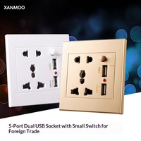 Prise USB à cinq trous, double ports USB, panneau de commutation, matériau en bronze phosphoreux, prise murale universelle multifonctionnelle pour la maison