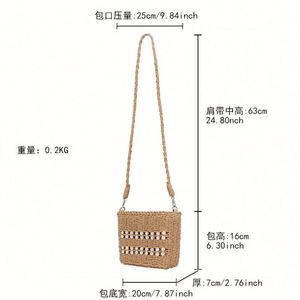 Sac fourre-tout carré en paille fait main avec perles, à bandoulière, pour femme, idéal pour l'été, la plage et les vacances - Product Image 4