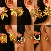 Hochwertige Edelstahl-Ohrstecker für Damen, Vergoldet, Elegantes Blatt-Blumen-Geometrisches Design, Grenzüberschreitende Persönlichkeit für Partys