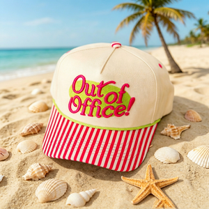Casquette Snapback Brodé Out Of Office Rayures Rouges et Blanches Visière Courte Chapeau Décontracté de Plage Casquette de Baseball en Toile Ajustable Unisexe pour l'Été - Product Image 1