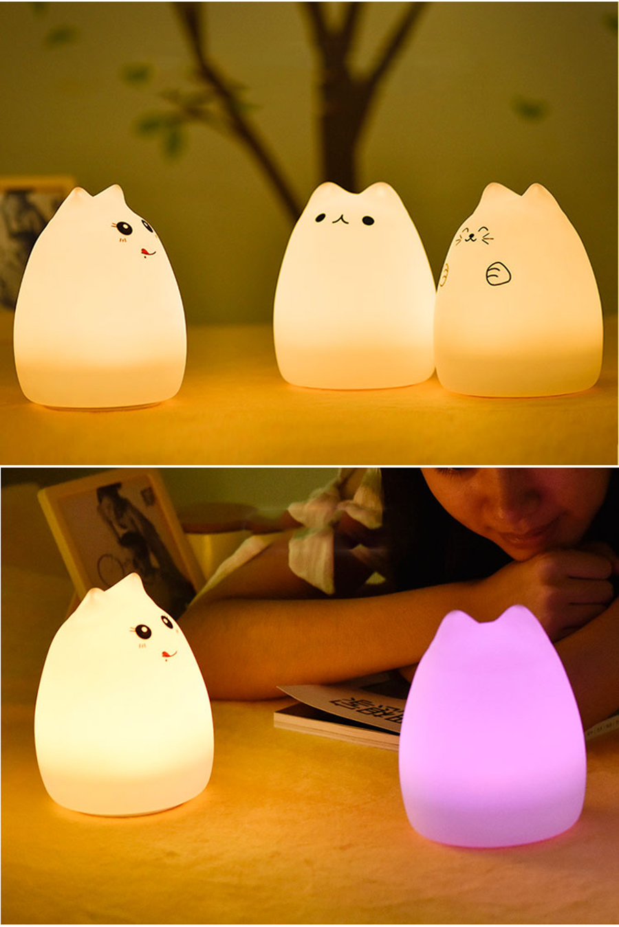 Free cartoon small star of silica gel cat lights LED colorful color children bedroom atmosphere small night lights creative gift