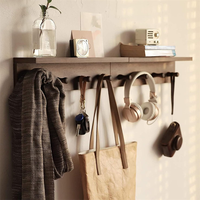 Porte-manteau mural en bois avec 4 crochets, étagère flottante pour sacs, clés, chapeaux, serviettes, décoration intérieure