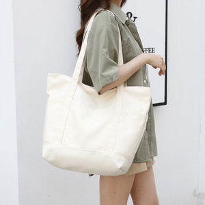 Sac fourre-tout en toile personnalisé <span class=keywords><strong>avec</strong></span> logo pour femme, <span class=keywords><strong>avec</strong></span> <span class=keywords><strong>poche</strong></span> <span class=keywords><strong>extérieure</strong></span>, sac de courses réutilisable, fermeture éclair supérieure - Product Image 2