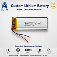 Baterai Lithium Polymer Kustom 802060 3.7V 1000mAh Konektor JST Proteksi PCM Speaker Bluetooth Scanner Bel Pintu