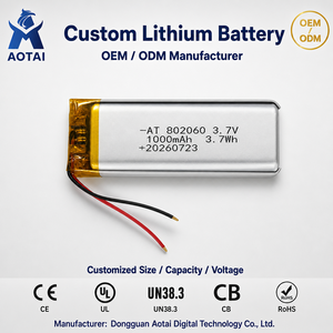 Batterie au lithium polymère personnalisée 802060 3.7V 1000mAh avec connecteur JST et protection PCM pour haut-parleur Bluetooth, scanner, sonnette - Product Image 1
