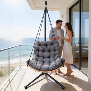 Fauteuil suspendu en rotin PE Navyice Luxury Saucer avec support stable à 4 pieds, capacité de charge 150 kg, vente en gros en conteneur 40HQ FCL - Product Image 1