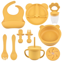 Ensemble de vaisselle en silicone pour bébé, forme animale, assiette, bol, bavoir, tasse, cuillère, fourchette, réutilisable, pour enfants, vente en gros