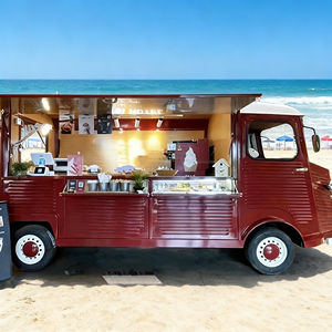 Camionnette de restauration mobile rouge foncé vintage avec fenêtre de service entièrement ouvrable pour la vente de glaces et de café en zone urbaine, en acier inoxydable - Product Image 3