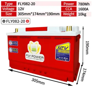 Batterie de voiture Lifepo4 de haute qualité 12v 60ah, batterie de voiture 082-20, batterie de démarrage Lifepo4 1600cca