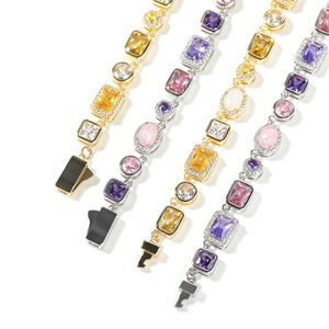 Kalung Rantai Hip-Hop <span class=keywords><strong>Opal</strong></span> Kuning Warna Campur dengan Zirkon Geometris Persegi Bulat, Aksesori Gaya Unik - Product Image 2