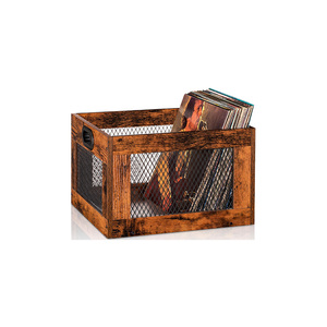 <span class=keywords><strong>Caisse</strong></span> à disques vinyles en bois style ferme avec côtés en maille pour collections de LP - Product Image 2