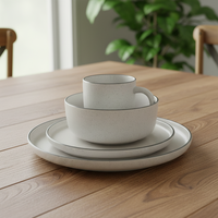 Service de table en grès blanc de luxe |   Assiettes et tasses modernes à pois |   Résistant à la chaleur pour la maison, les restaurants et les mariages