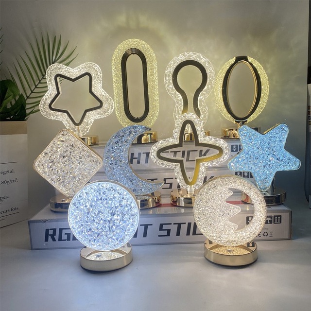 Hot Sale USB Rechargeable Star Moon Crystal Led Table Desk Lamp 3 Colors Touch Night Light for Home Bar Shop Decoration